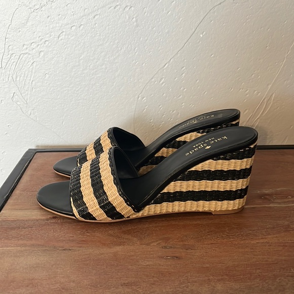 KATE SPADE Linda Wedges Tan And Black Raffia - Picture 3 of 12